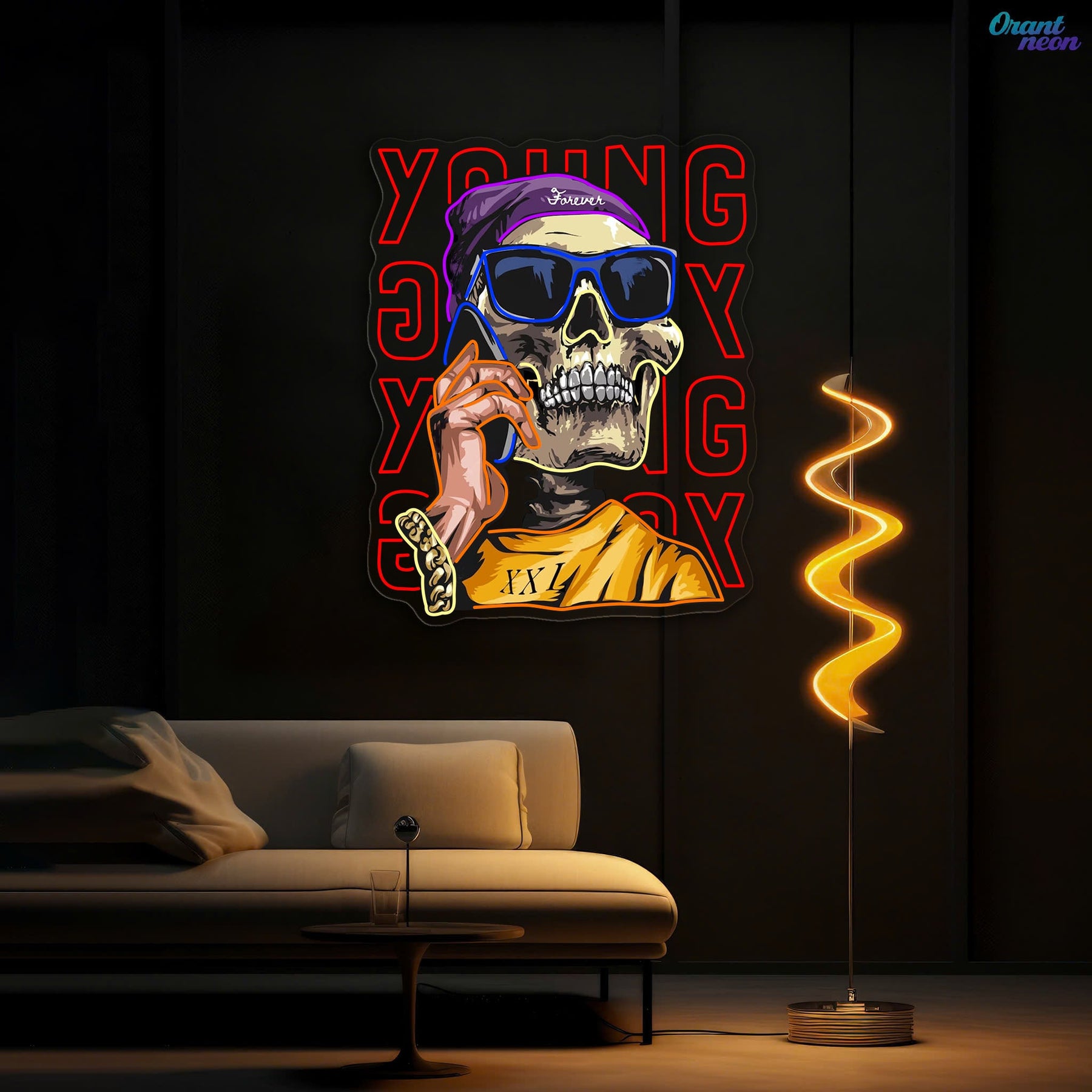 Young Skull Calling Phone Neon Sign Light Artwork