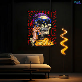 Young Skull Calling Phone Neon Sign Light Artwork