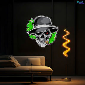 Skull, Hat & Smoke in the Neon Glow Neon Sign Light Artwork