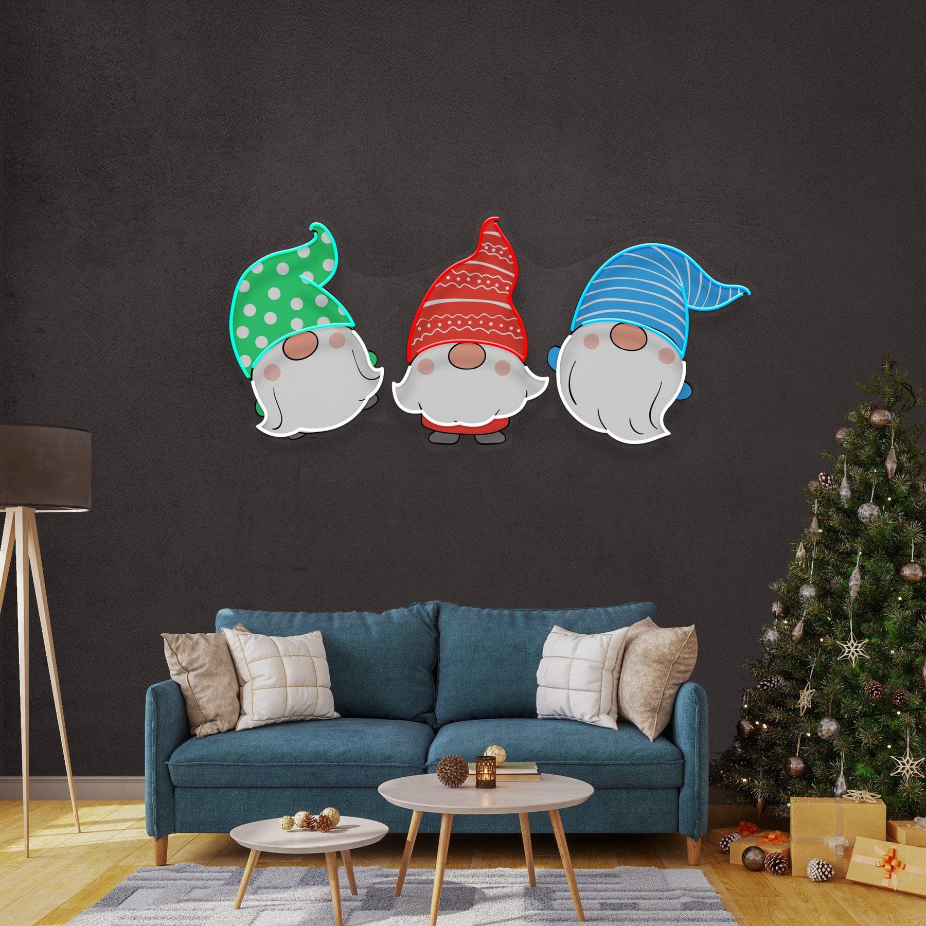 Three Scandinavian Santas Neon Sign