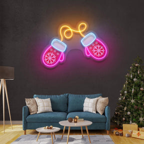 Vibrant Noel Red Gloves Christmas LED Neon Acrylic Artwork