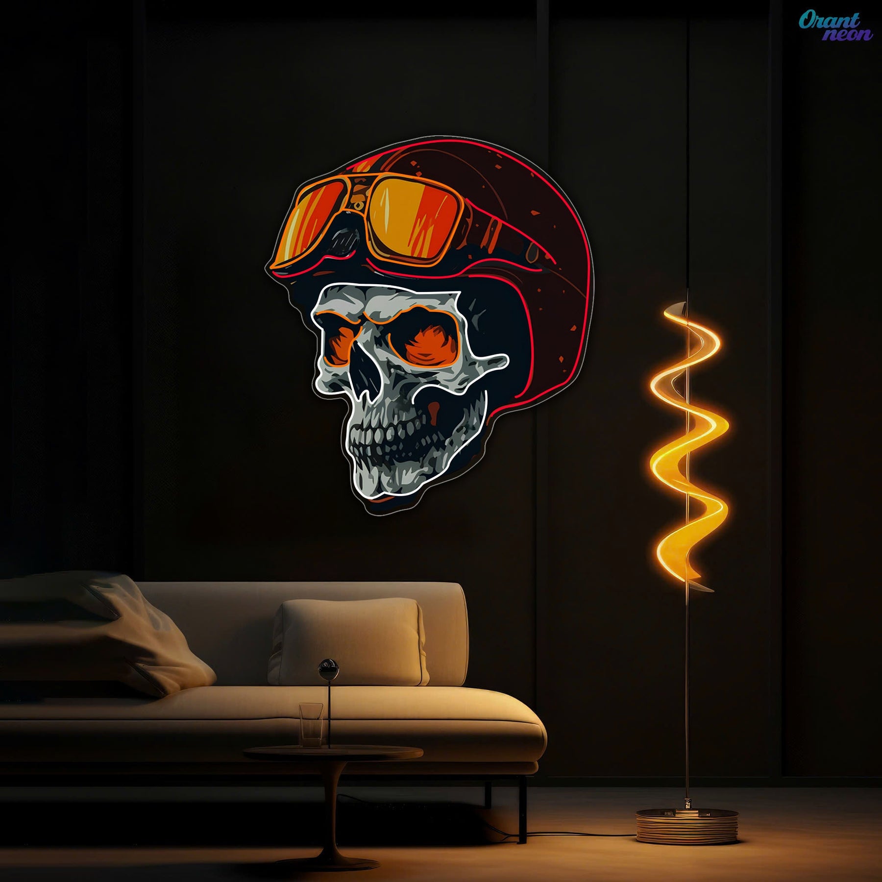 Radiant Revenant: Skull and Helmet Neon Sign Light Artwork