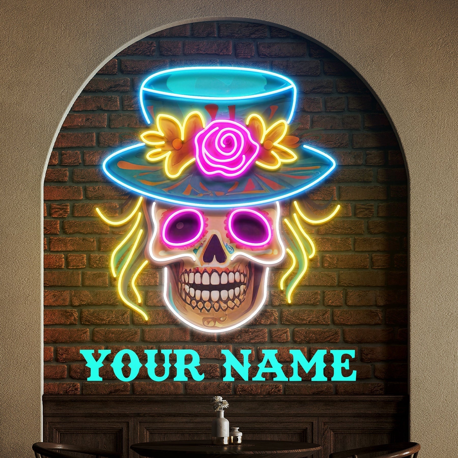 Custom Name Dead Day Party Sugar Skull Or Halloween Decor Artwork Led Neon Sign Light