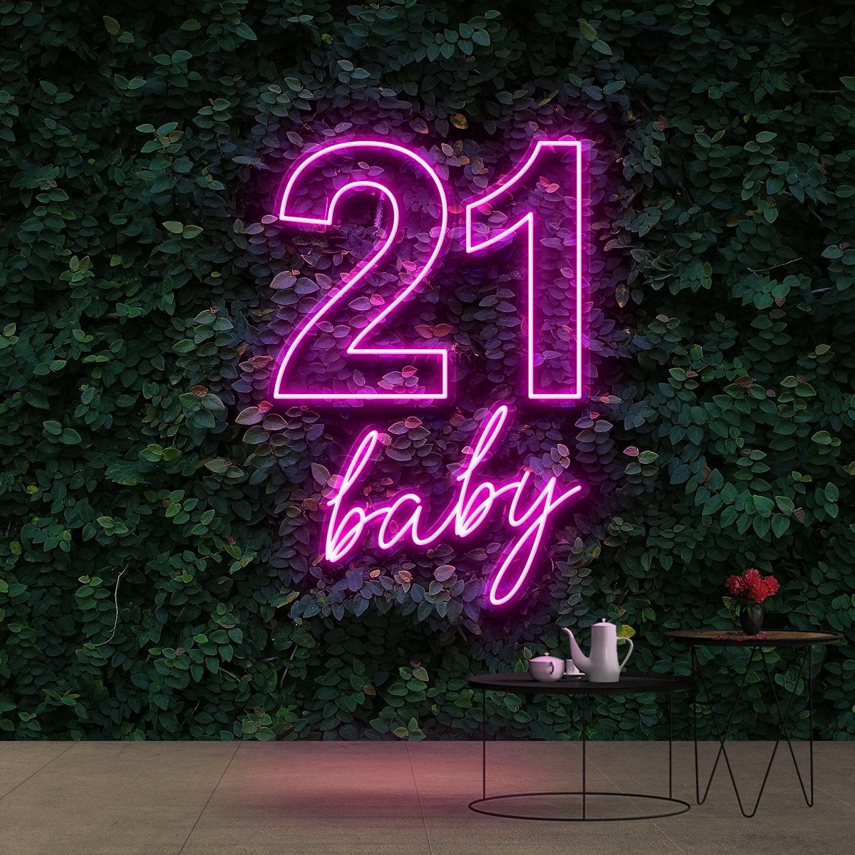 "21 Baby" Birthday Neon Sign 60cm (2ft) / Pink / Cut to Shape by Neon Icons