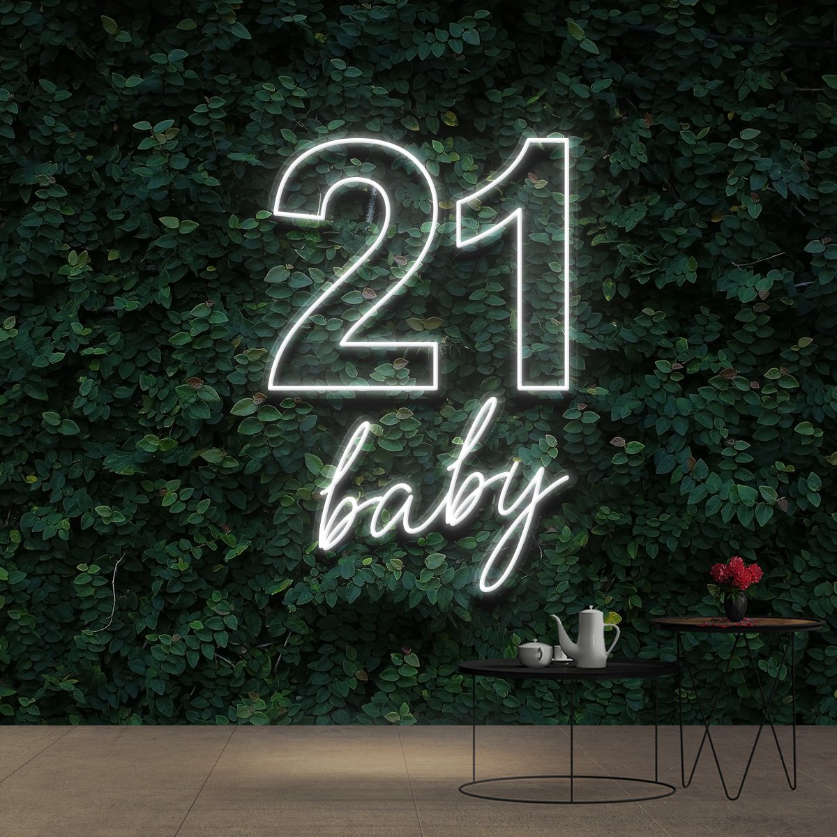 "21 Baby" Birthday Neon Sign 60cm (2ft) / White / Cut to Shape by Neon Icons