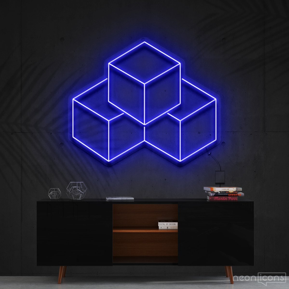 "3D Cubes" Neon Sign 60cm (2ft) / Blue / Cut to Shape by Neon Icons