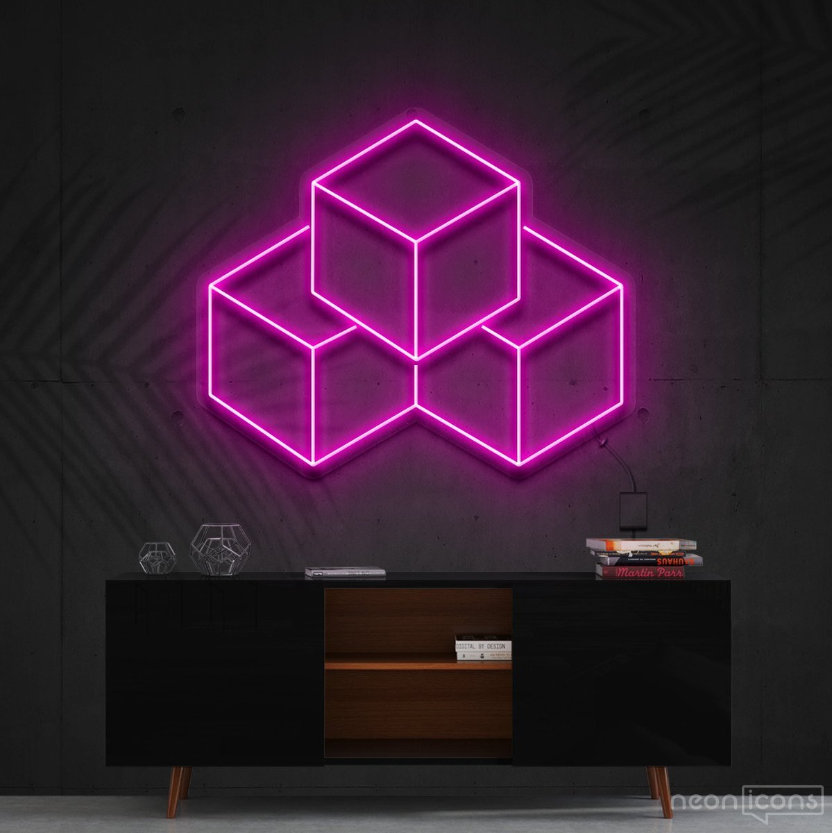 "3D Cubes" Neon Sign 60cm (2ft) / Pink / Cut to Shape by Neon Icons