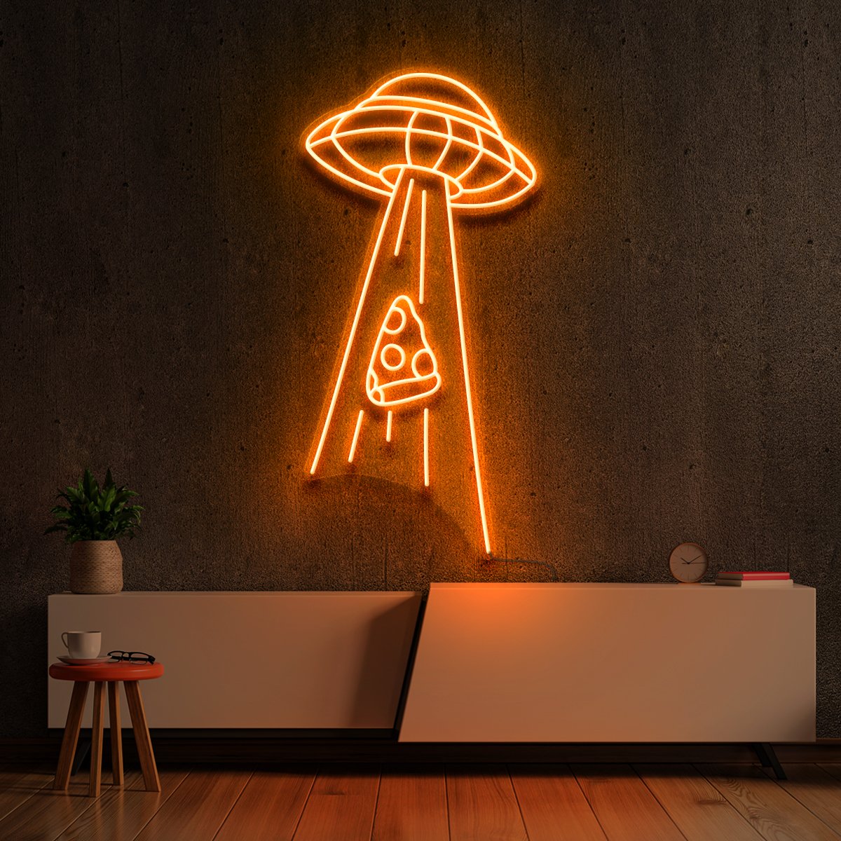 "Abducting Pizza" Neon Sign 60cm (2ft) / Orange / LED Neon by Neon Icons