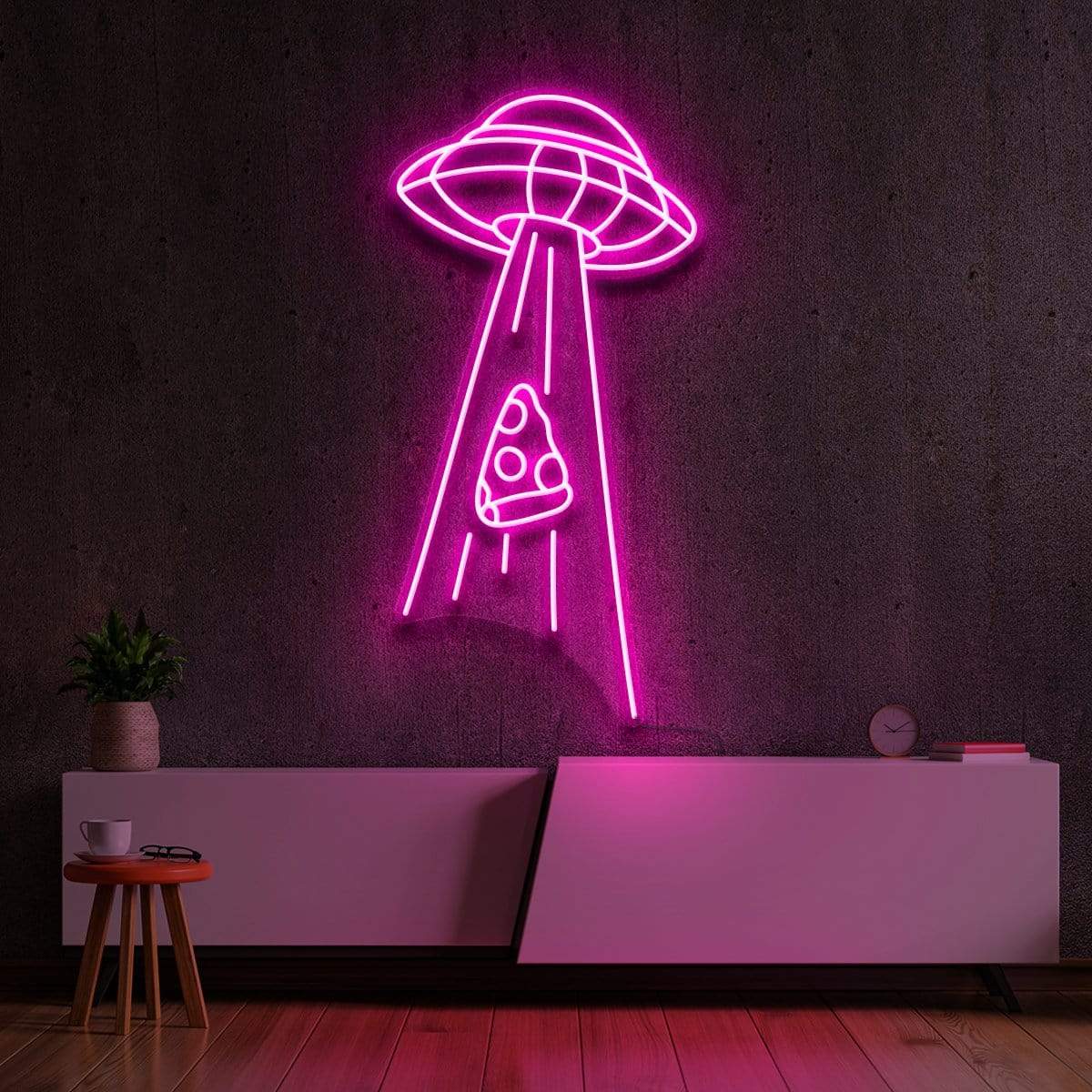 "Abducting Pizza" Neon Sign 60cm (2ft) / Pink / LED Neon by Neon Icons