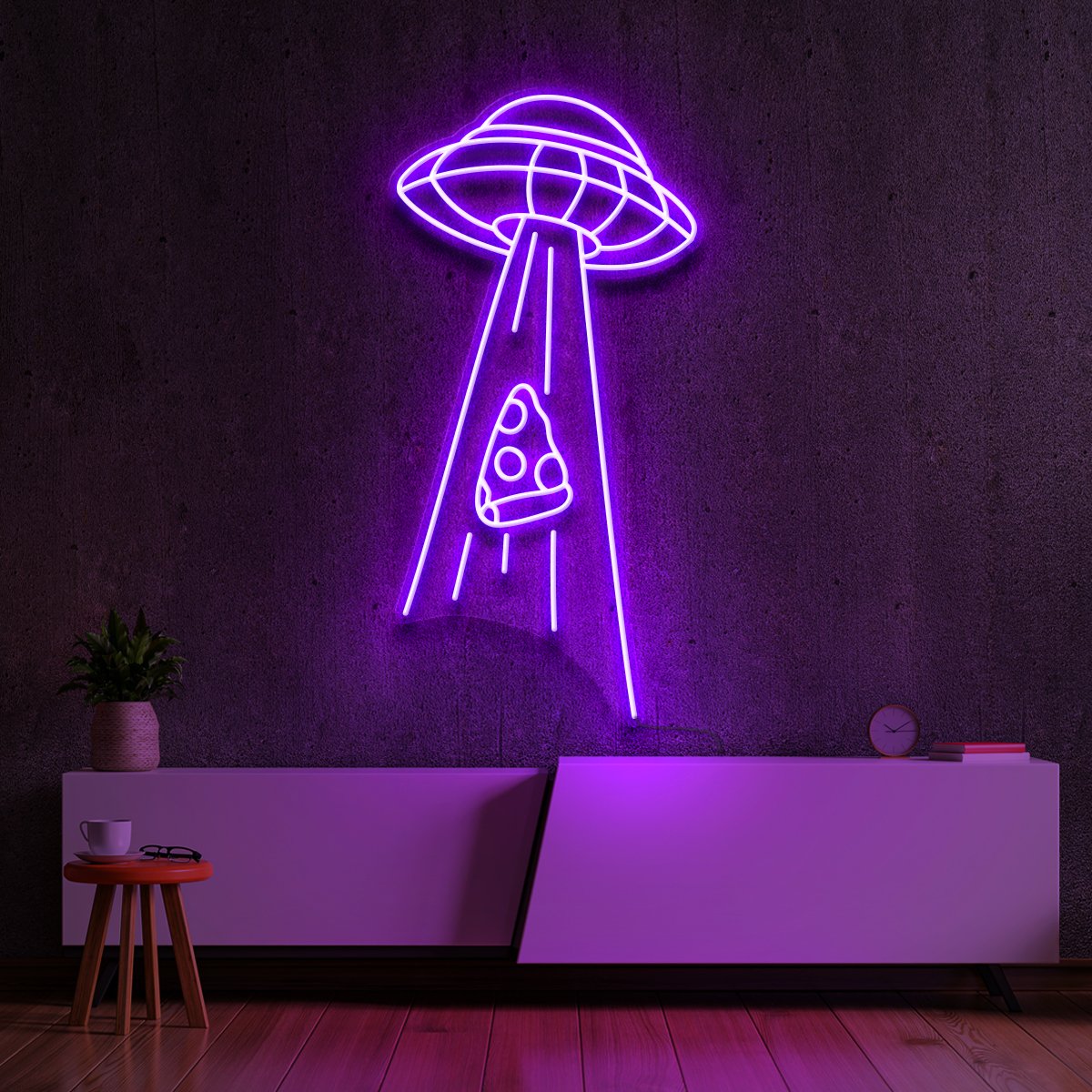 "Abducting Pizza" Neon Sign 60cm (2ft) / Purple / LED Neon by Neon Icons