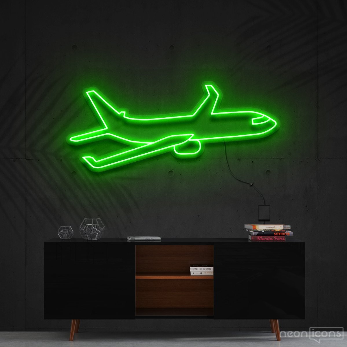 "Airplane" Neon Sign 60cm (2ft) / Green / Cut to Shape by Neon Icons