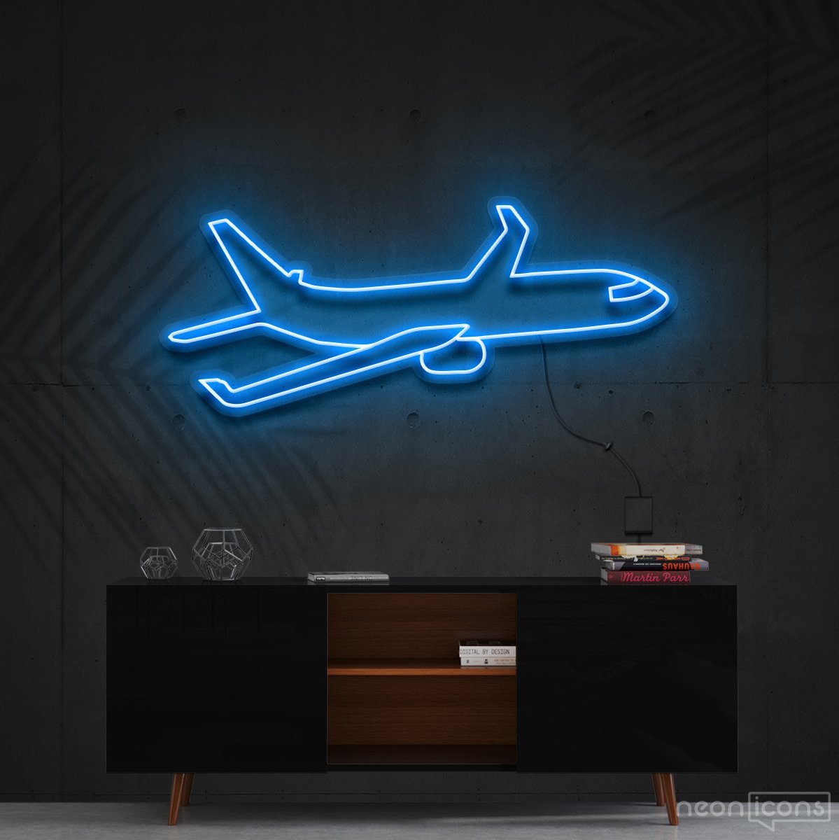 "Airplane" Neon Sign 60cm (2ft) / Ice Blue / Cut to Shape by Neon Icons