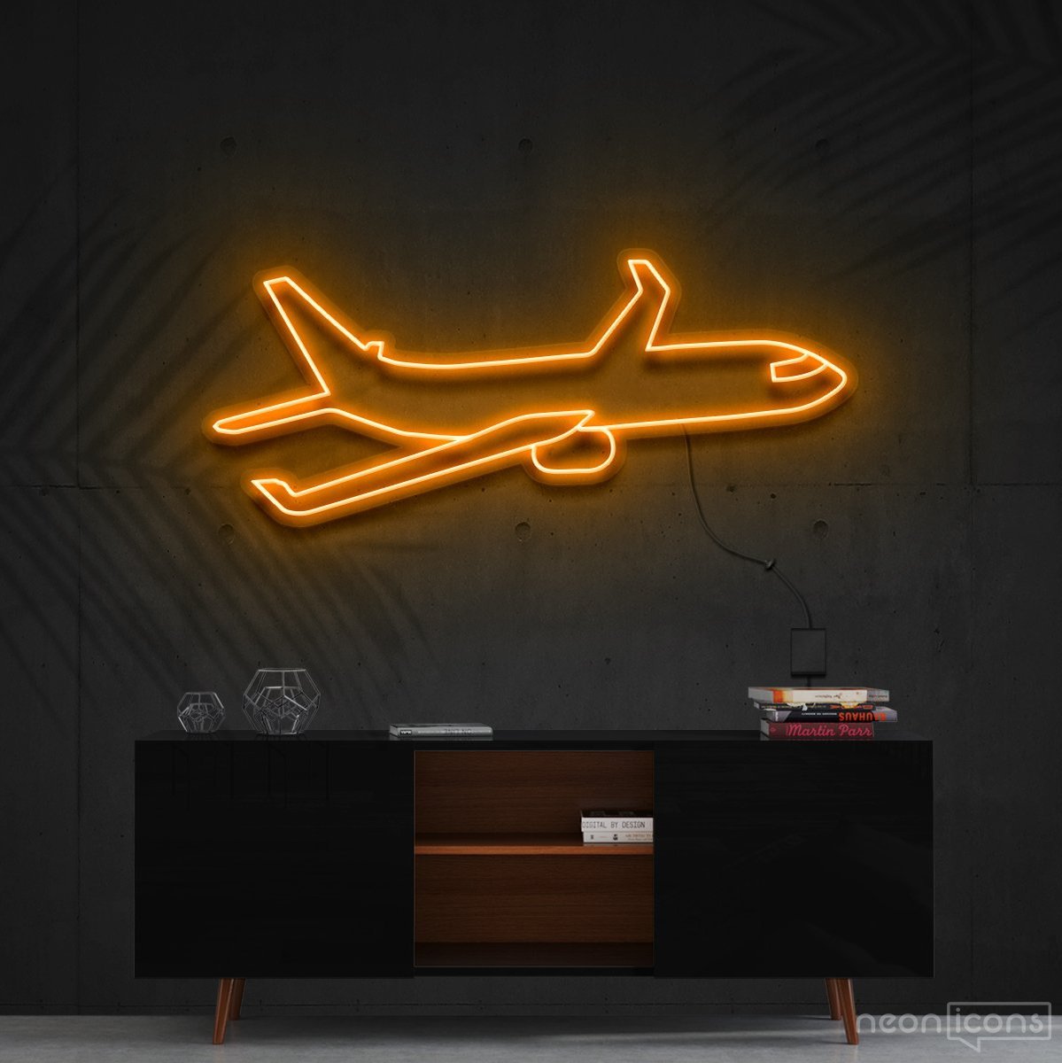 "Airplane" Neon Sign 60cm (2ft) / Orange / Cut to Shape by Neon Icons