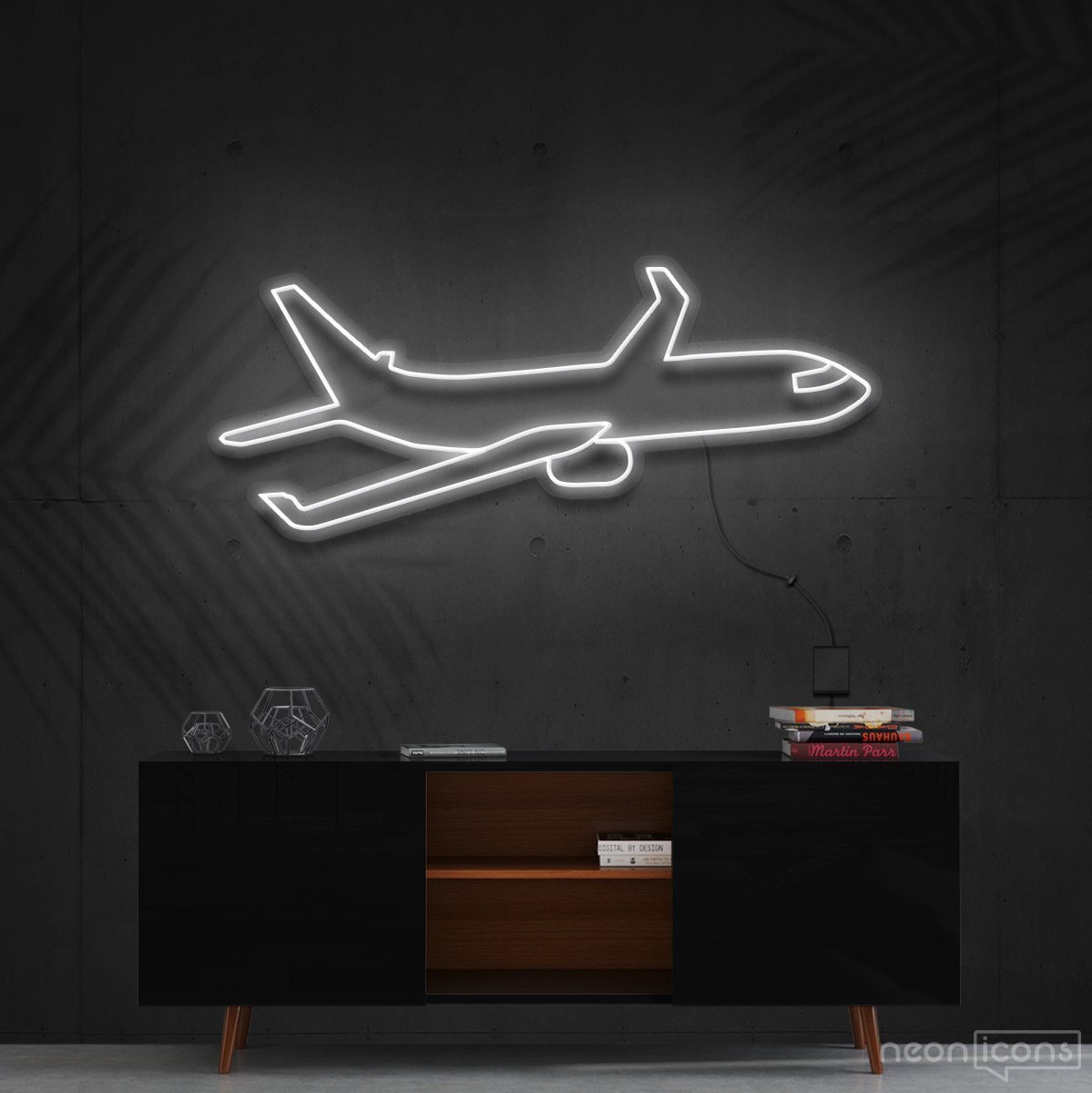 "Airplane" Neon Sign 60cm (2ft) / White / Cut to Shape by Neon Icons