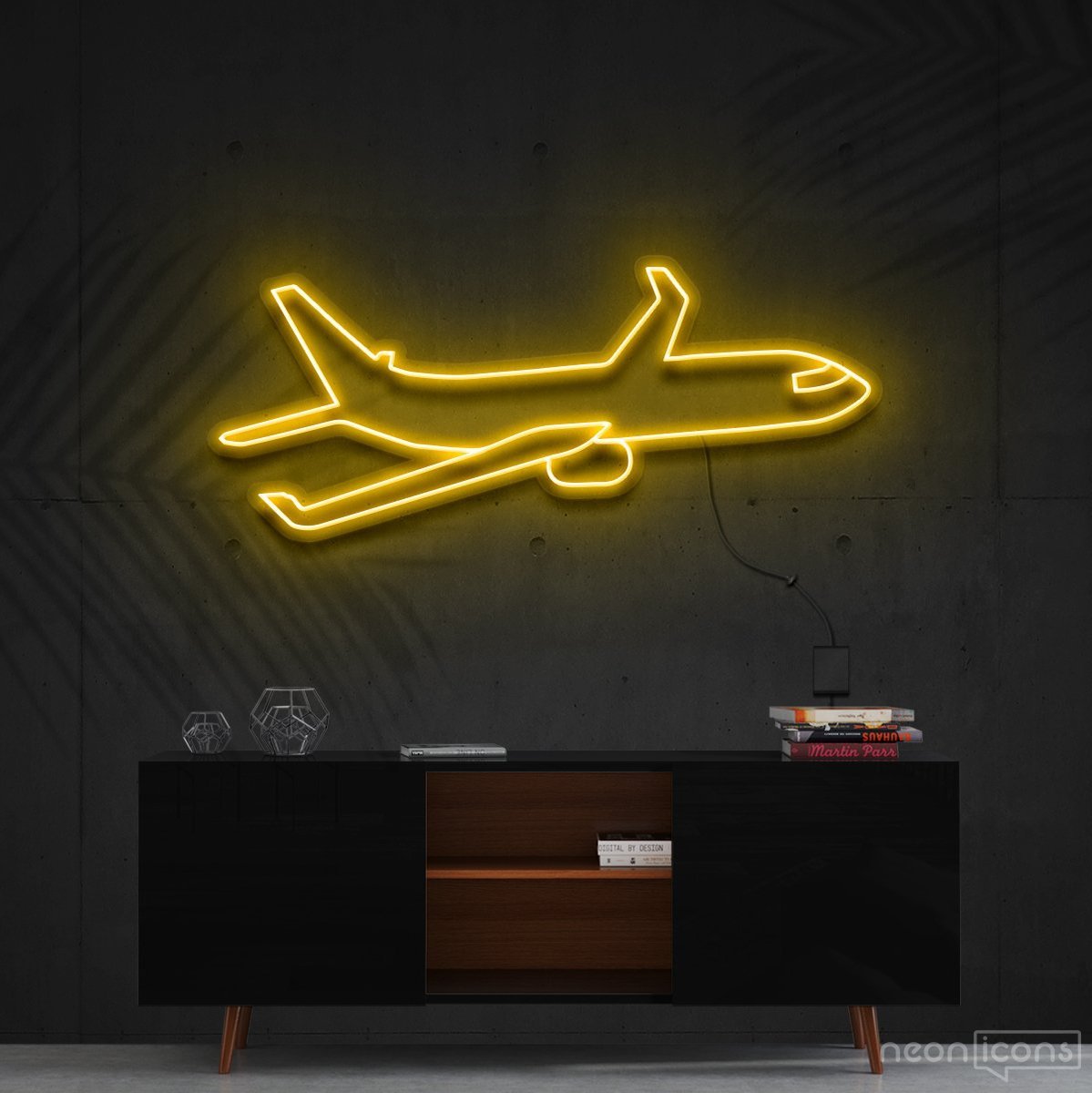 "Airplane" Neon Sign 60cm (2ft) / Yellow / Cut to Shape by Neon Icons