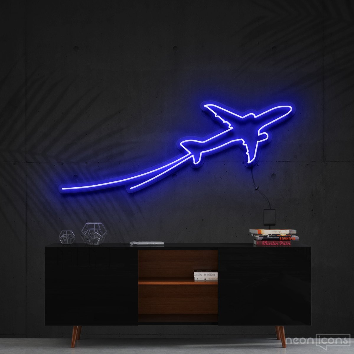 "Airplane Take Off" Neon Sign 90cm (3ft) / Blue / Cut to Shape by Neon Icons