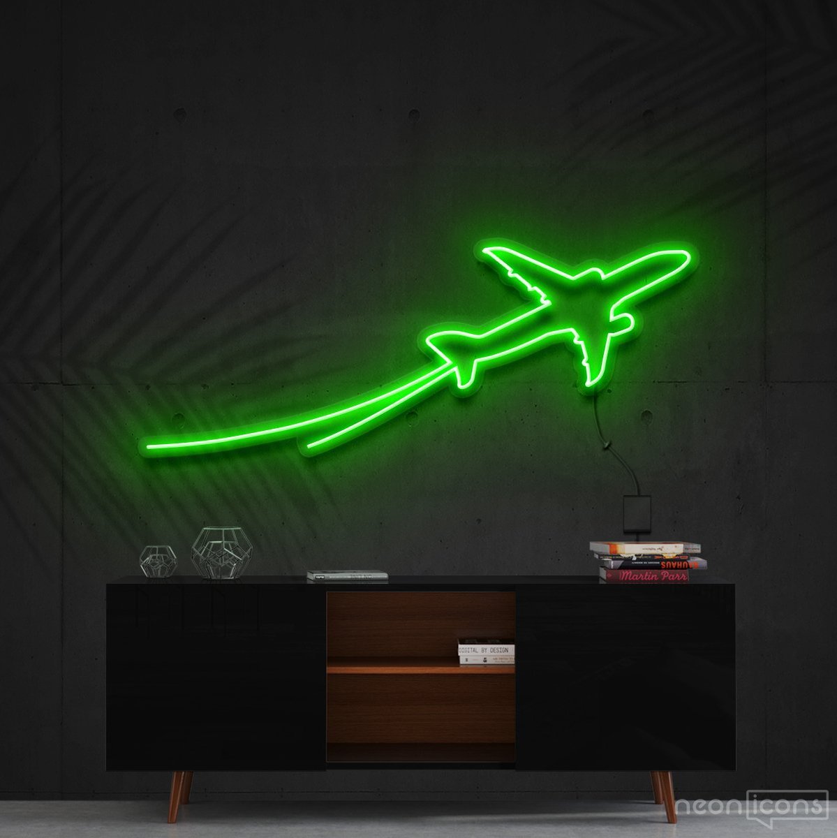 "Airplane Take Off" Neon Sign 90cm (3ft) / Green / Cut to Shape by Neon Icons