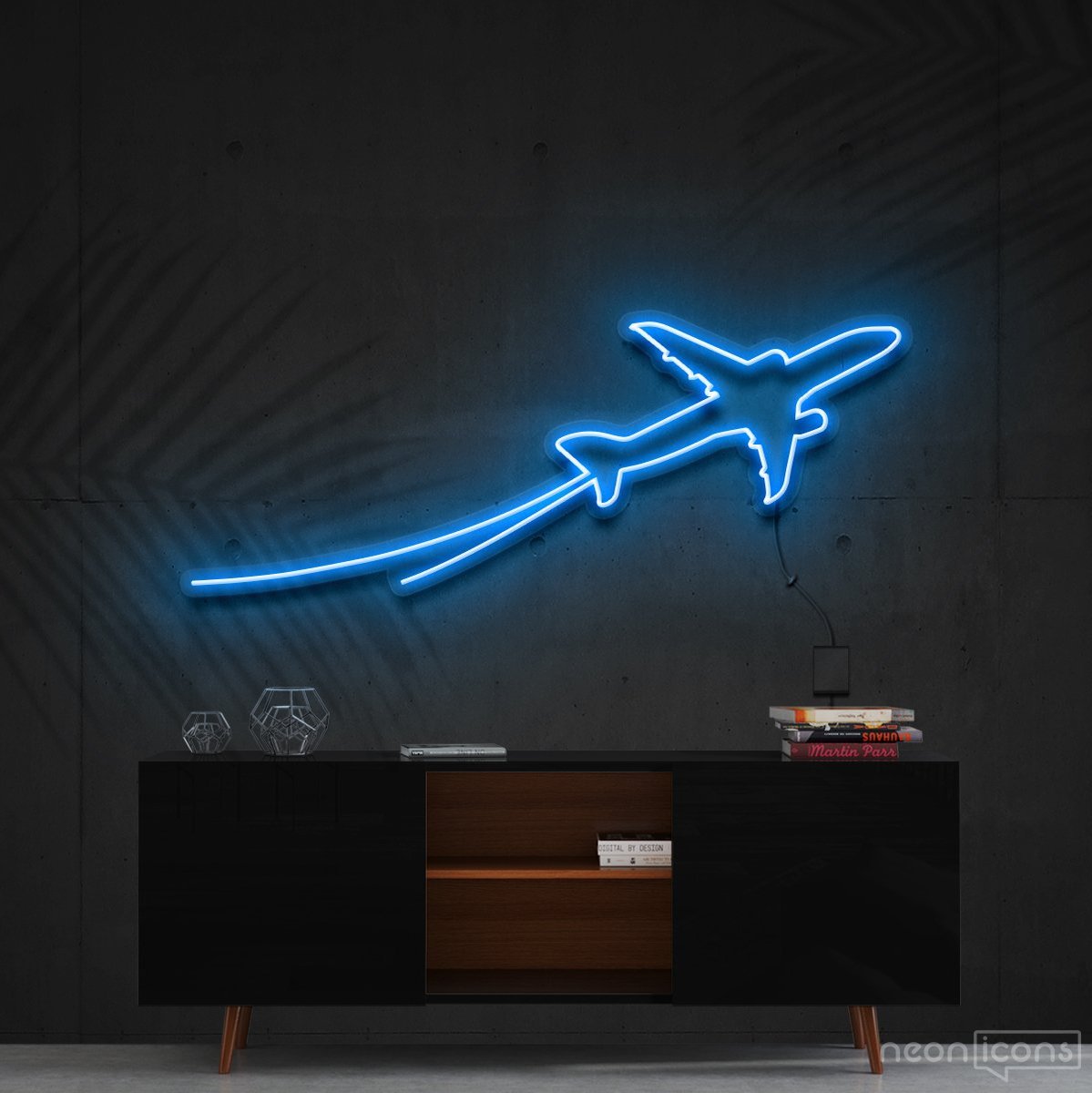 "Airplane Take Off" Neon Sign 90cm (3ft) / Ice Blue / Cut to Shape by Neon Icons