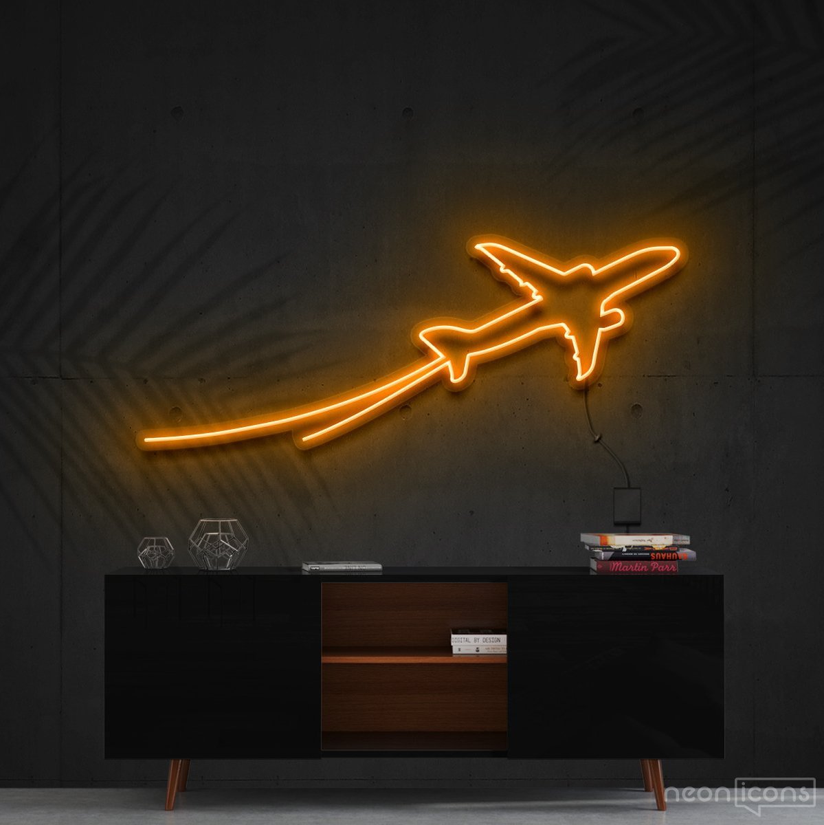 "Airplane Take Off" Neon Sign 90cm (3ft) / Orange / Cut to Shape by Neon Icons