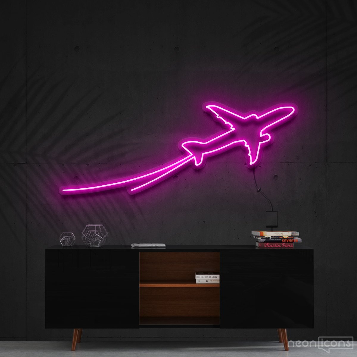 "Airplane Take Off" Neon Sign 90cm (3ft) / Pink / Cut to Shape by Neon Icons