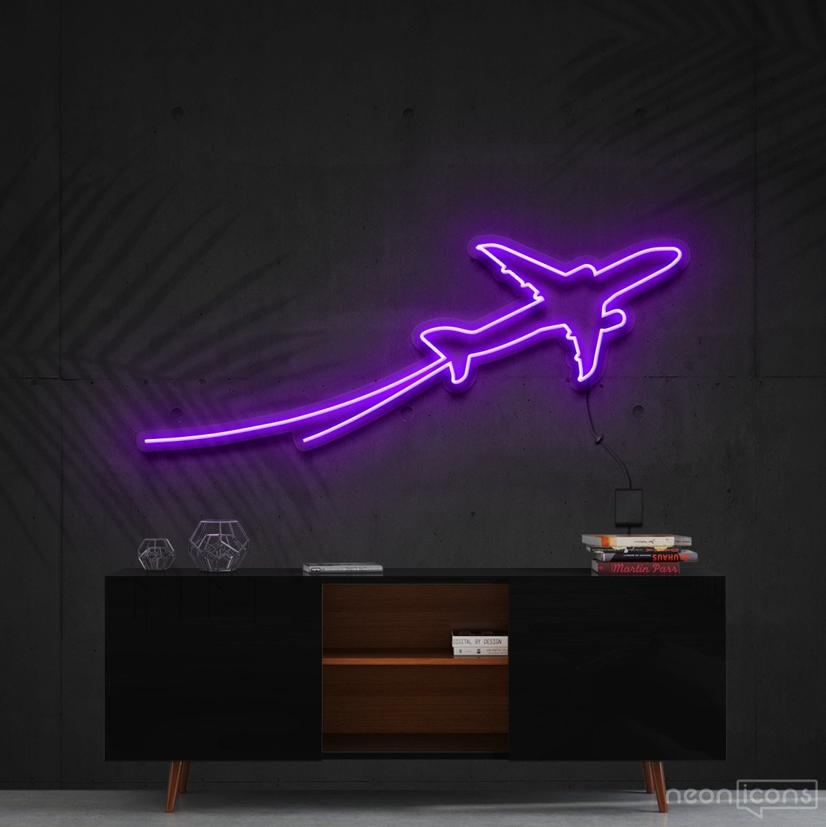 "Airplane Take Off" Neon Sign 90cm (3ft) / Purple / Cut to Shape by Neon Icons