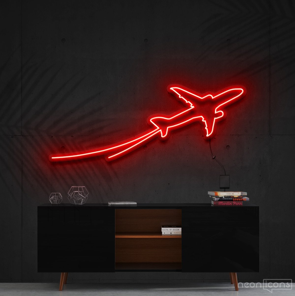 "Airplane Take Off" Neon Sign 90cm (3ft) / Red / Cut to Shape by Neon Icons