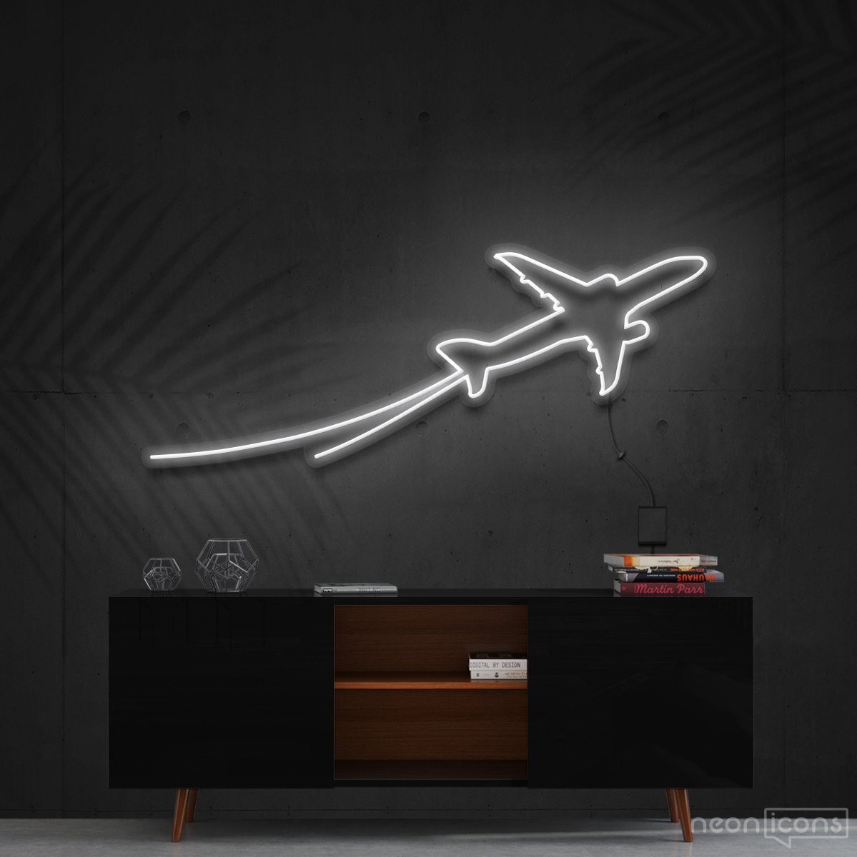 "Airplane Take Off" Neon Sign 90cm (3ft) / White / Cut to Shape by Neon Icons