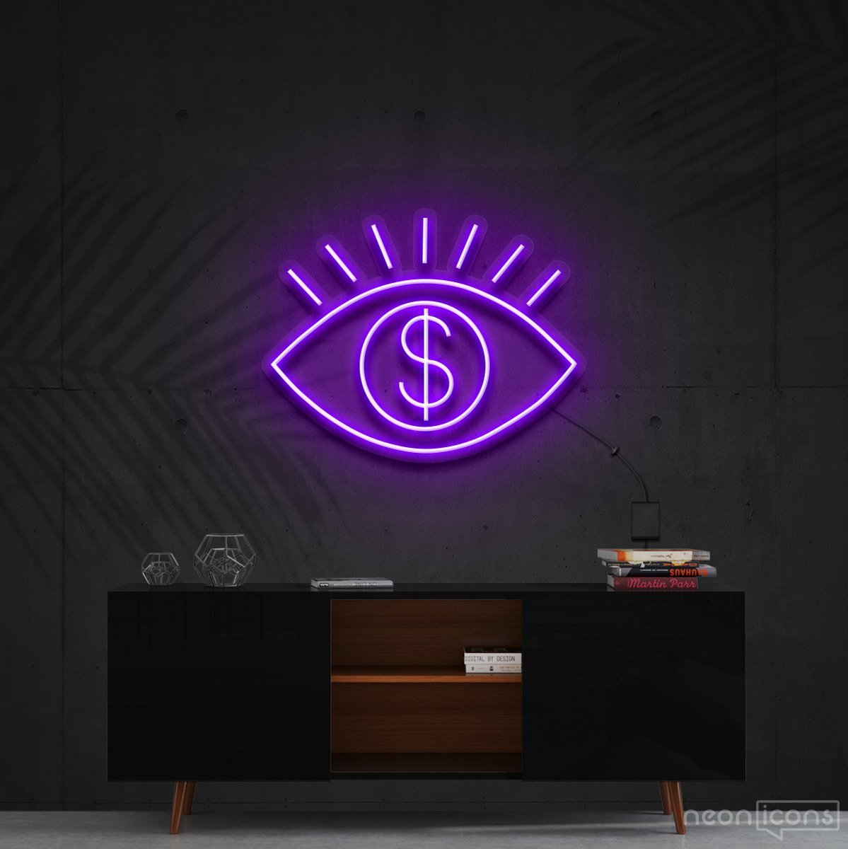 "All Eye See Is Money" Neon Sign 60cm (2ft) / Purple / Cut to Shape by Neon Icons