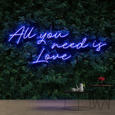 "All You Need Is Love" Neon Sign 90cm (3ft) / Blue / Cut to Shape by Neon Icons