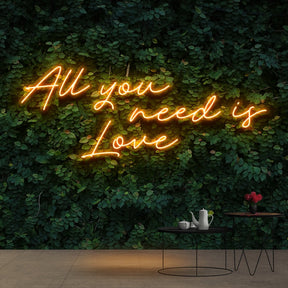 "All You Need Is Love" Neon Sign 90cm (3ft) / Orange / Cut to Shape by Neon Icons