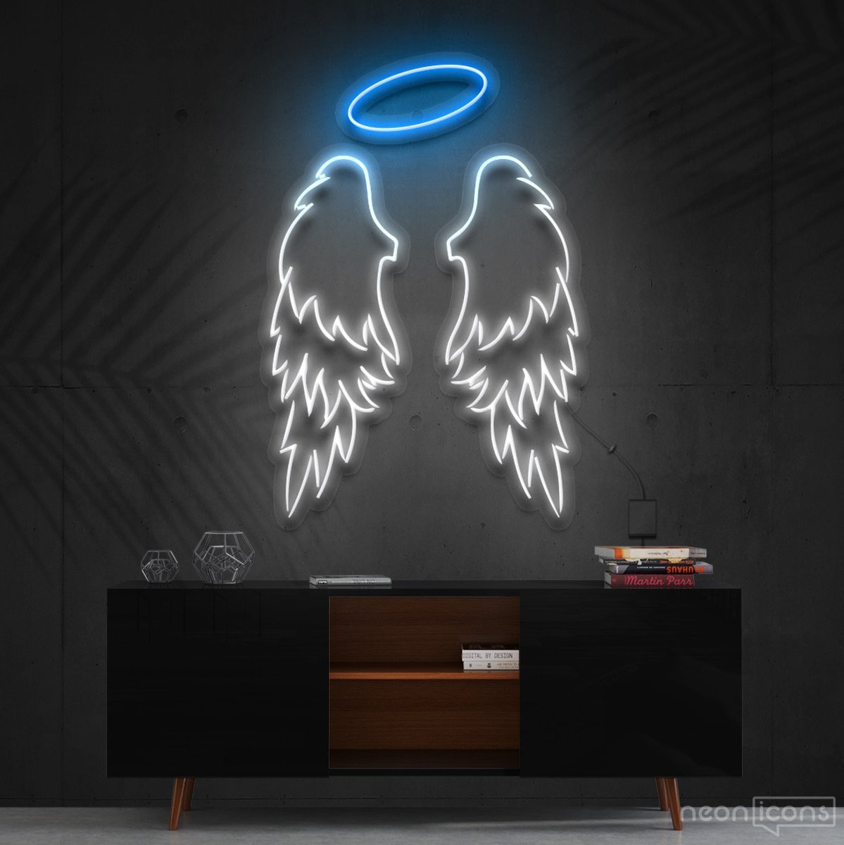 "Angel Wings" Multicolour Neon Sign 90cm (3ft) / Ice Blue / Cut to Shape by Neon Icons