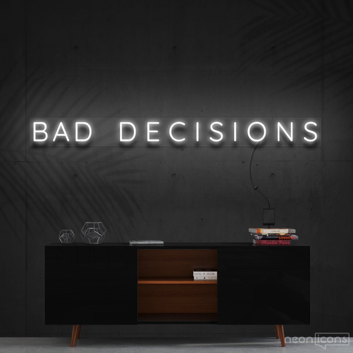 "Bad Decisions" Neon Sign 120cm (4ft) / White / Cut to Shape by Neon Icons