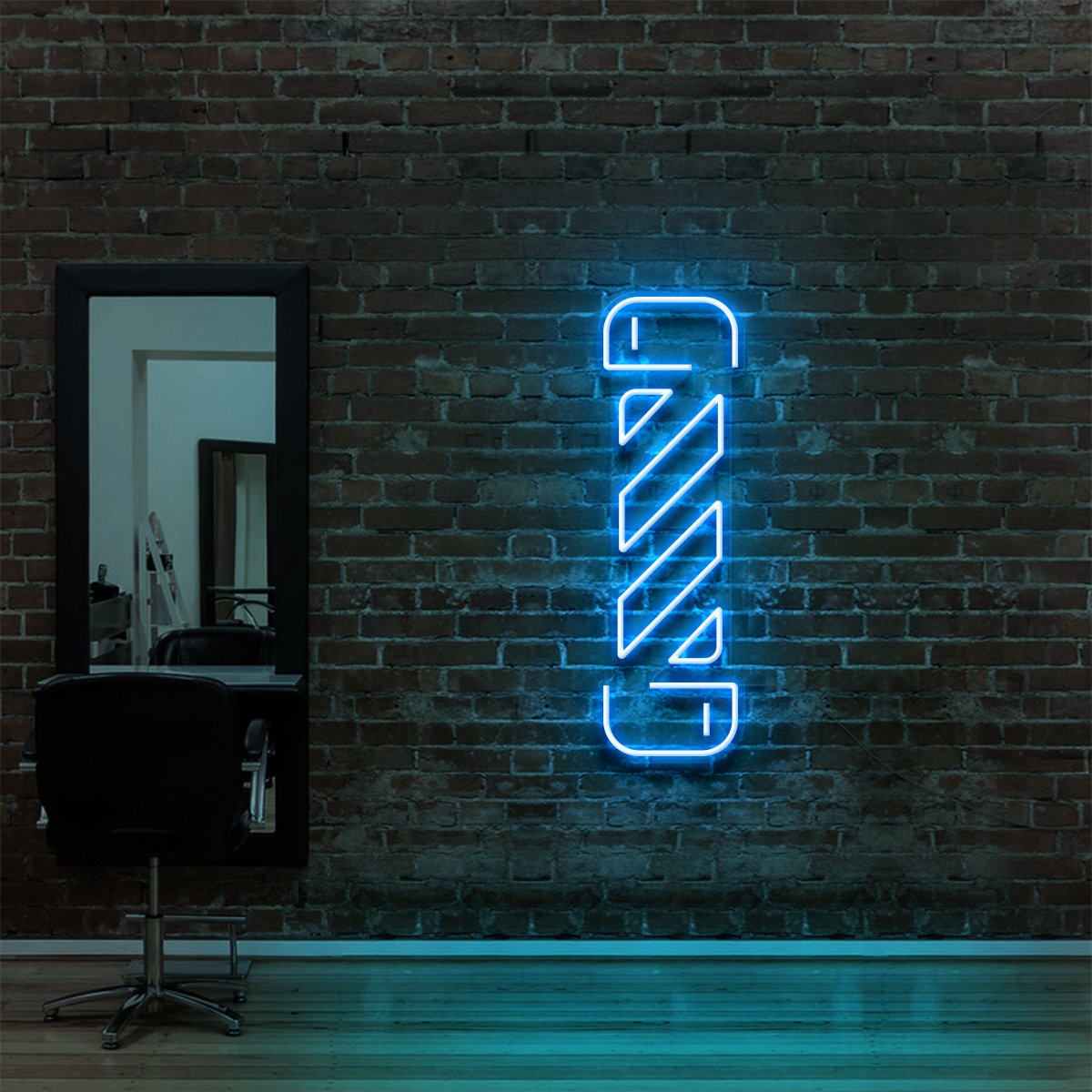 "Barbershop Twister" Neon Sign for Hair Salons & Barbershops 60cm (2ft) / Ice Blue / LED Neon by Neon Icons