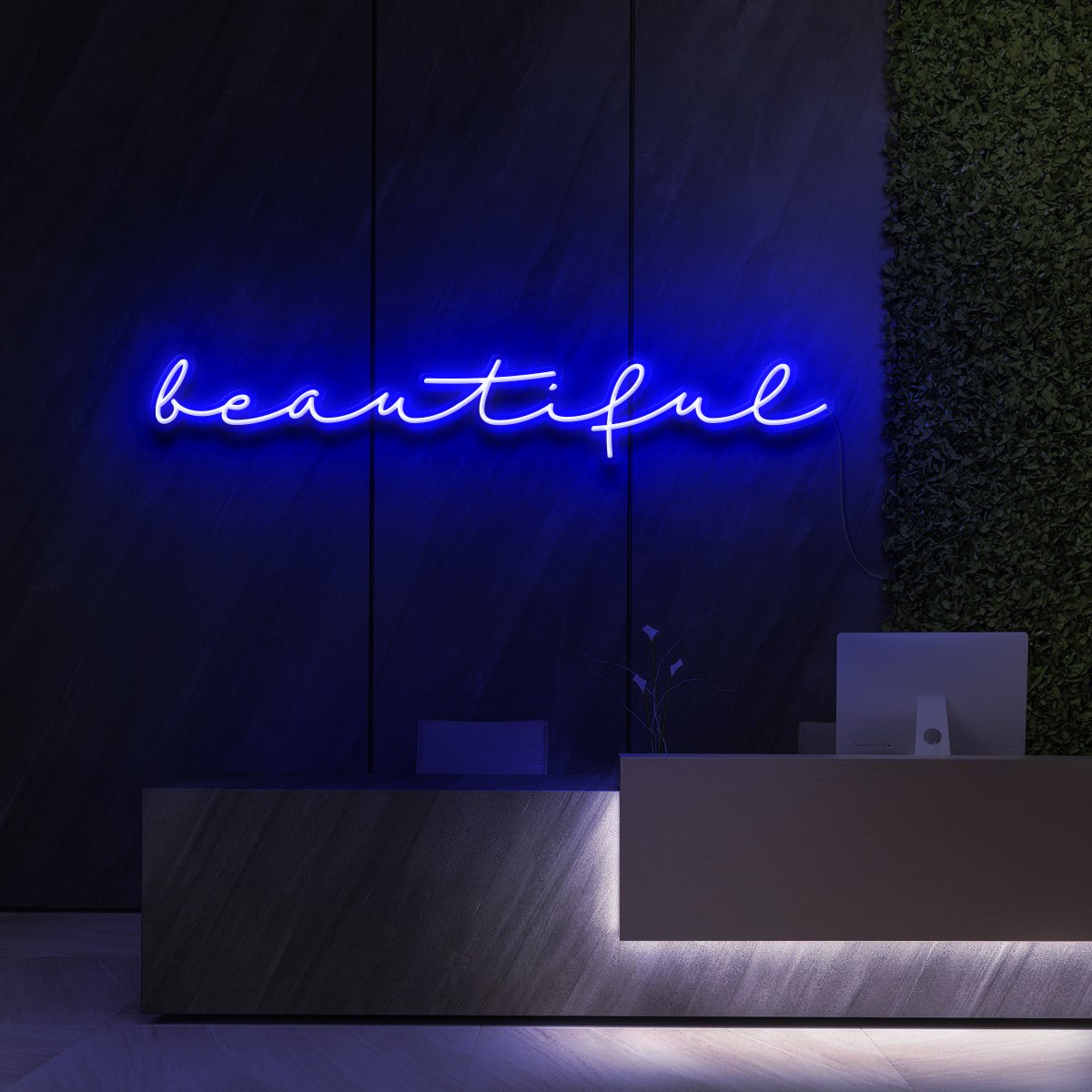 "Beautiful" Neon Sign for Beauty Salons & Cosmetic Studios 90cm (3ft) / Blue / LED Neon by Neon Icons