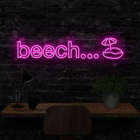 "beech..." Custom Neon Sign 120cm (4ft) / Pink / Cut to Square (With Display Screws) by Neon Icons