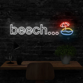 "beech..." Custom Neon Sign 120cm (4ft) / White & Colour / Cut to Square (With Display Screws) by Neon Icons