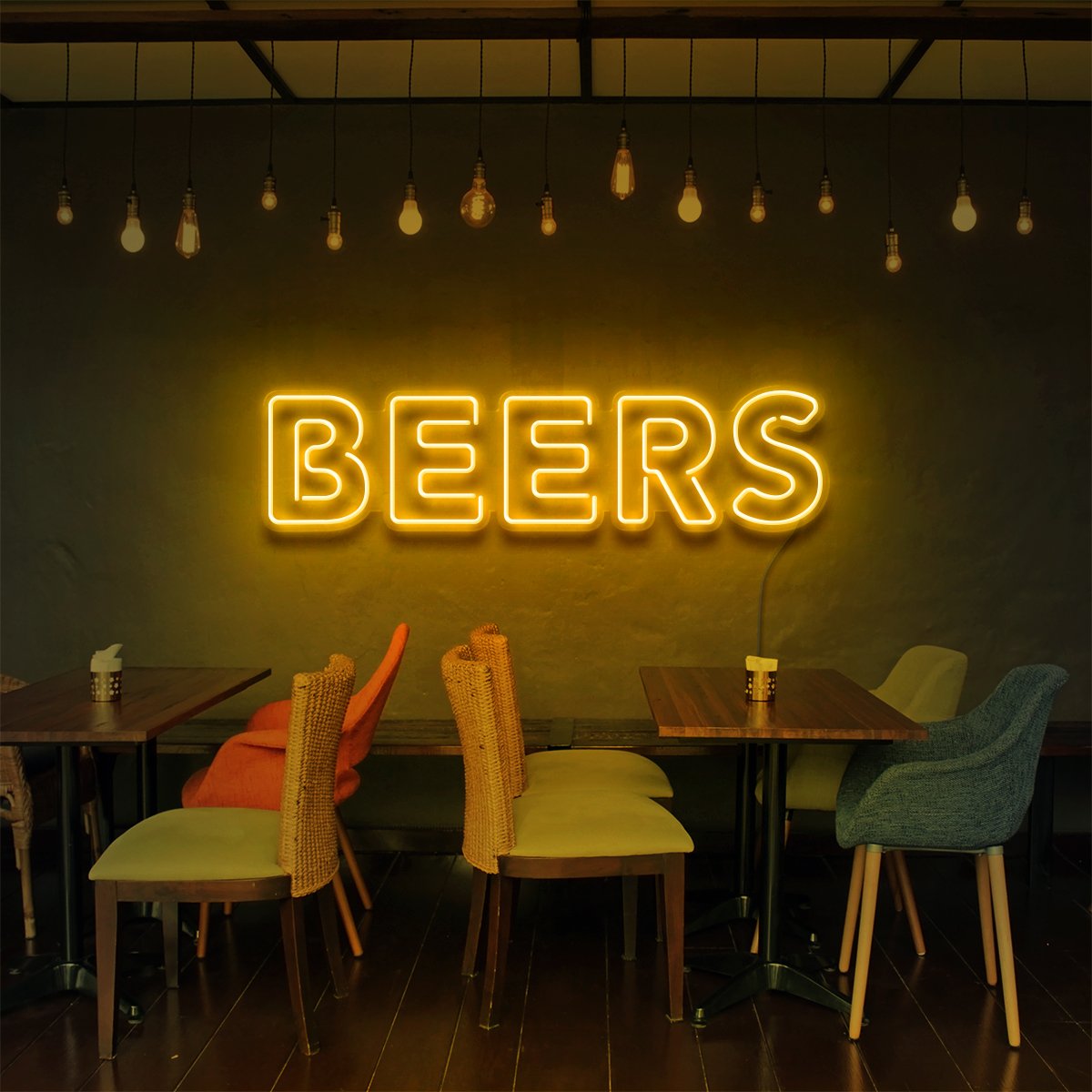 "Beers" Neon Sign for Bars & Restaurants 60cm (2ft) / Yellow / LED Neon by Neon Icons