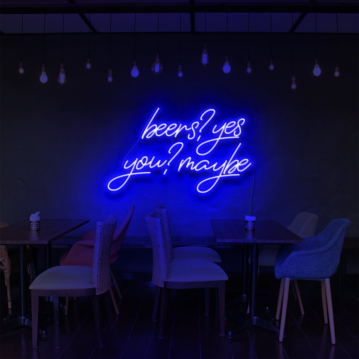 "Beers, Yes. You? Maybe" Neon Sign for Bars & Restaurants 60cm (2ft) / Blue / LED Neon by Neon Icons