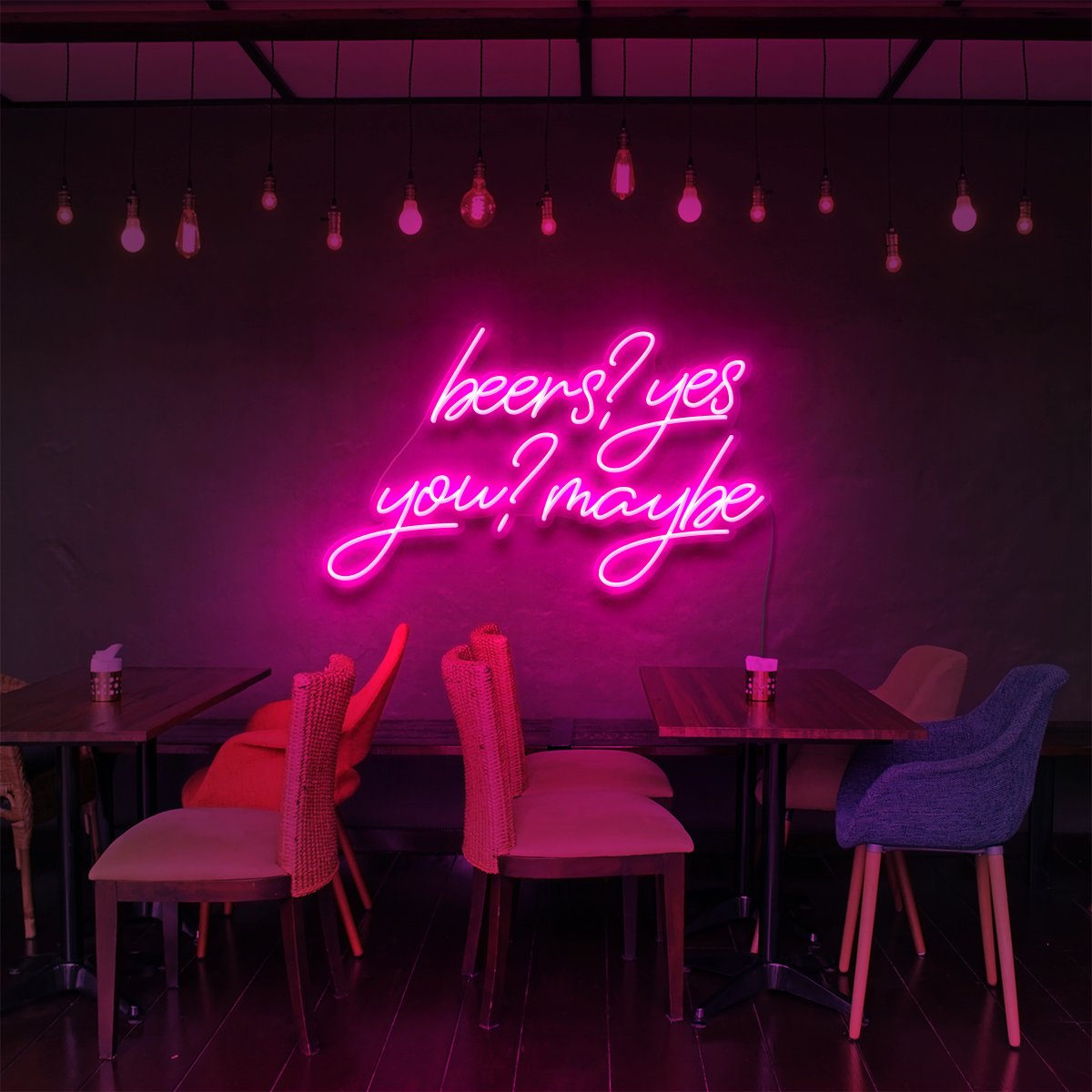 "Beers, Yes. You? Maybe" Neon Sign for Bars & Restaurants 60cm (2ft) / Pink / LED Neon by Neon Icons