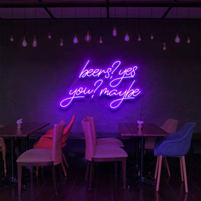 "Beers, Yes. You? Maybe" Neon Sign for Bars & Restaurants 60cm (2ft) / Purple / LED Neon by Neon Icons