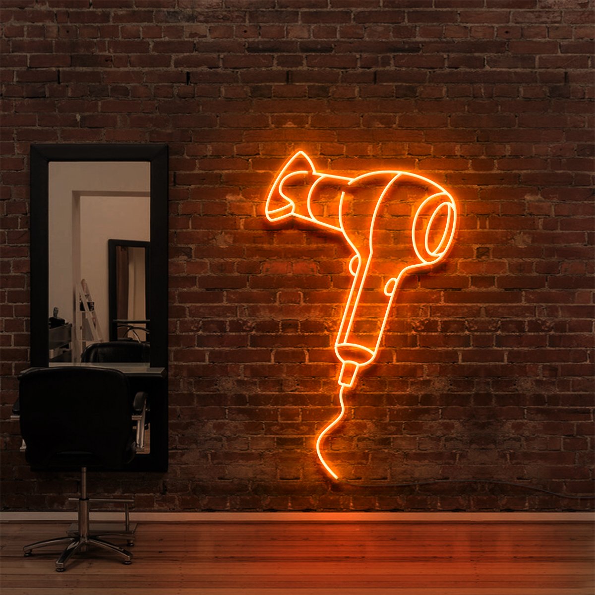 "Blowdryer" Neon Sign for Hair Salons & Barbershops 60cm (2ft) / Orange / LED Neon by Neon Icons