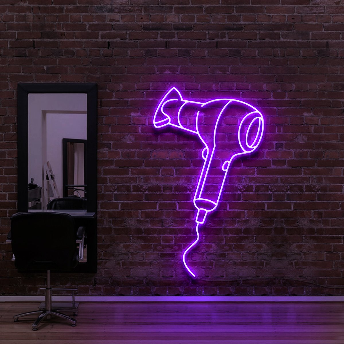 "Blowdryer" Neon Sign for Hair Salons & Barbershops 60cm (2ft) / Purple / LED Neon by Neon Icons