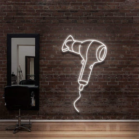 "Blowdryer" Neon Sign for Hair Salons & Barbershops 60cm (2ft) / White / LED Neon by Neon Icons