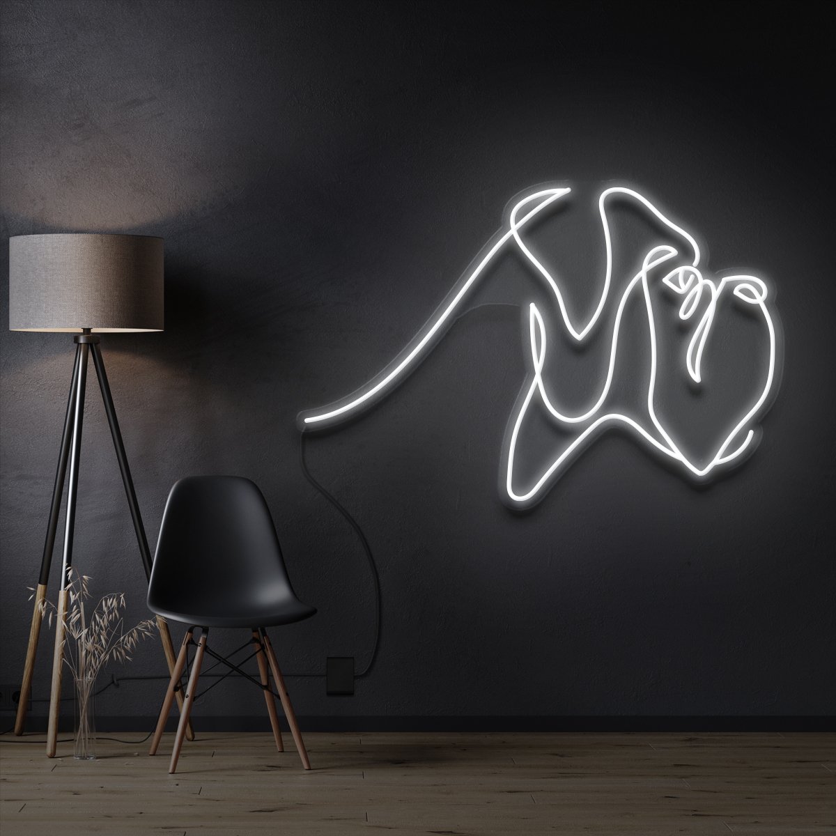 "Boxer Line Art" Pet Neon Sign 60cm / White / Cut to Shape by Neon Icons