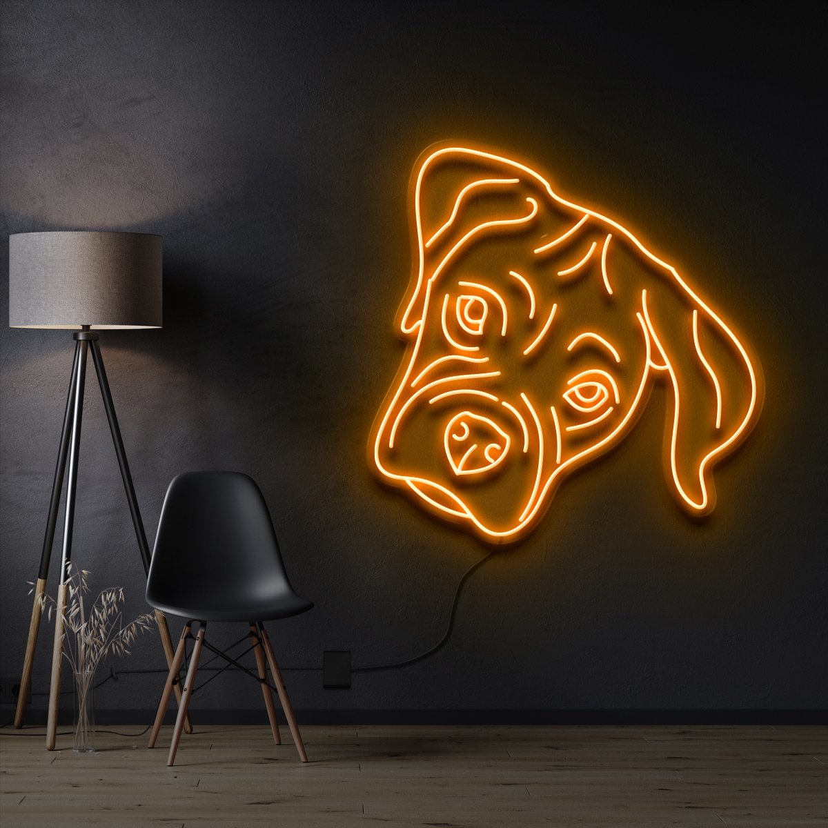 "Boxer Puppy" Pet Neon Sign 60cm / Orange / Cut to Shape by Neon Icons