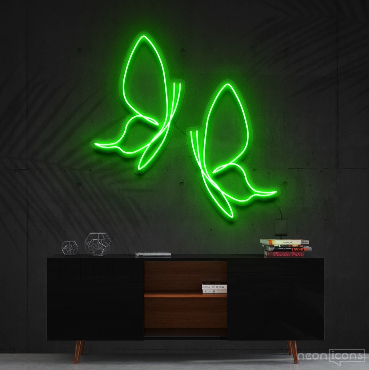 "Butterflies" Neon Sign 60cm (2ft) / Green / Cut to Shape by Neon Icons