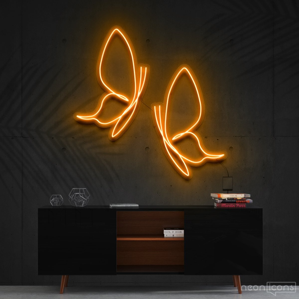 "Butterflies" Neon Sign 60cm (2ft) / Orange / Cut to Shape by Neon Icons