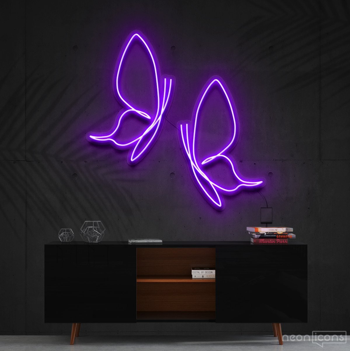 "Butterflies" Neon Sign 60cm (2ft) / Purple / Cut to Shape by Neon Icons