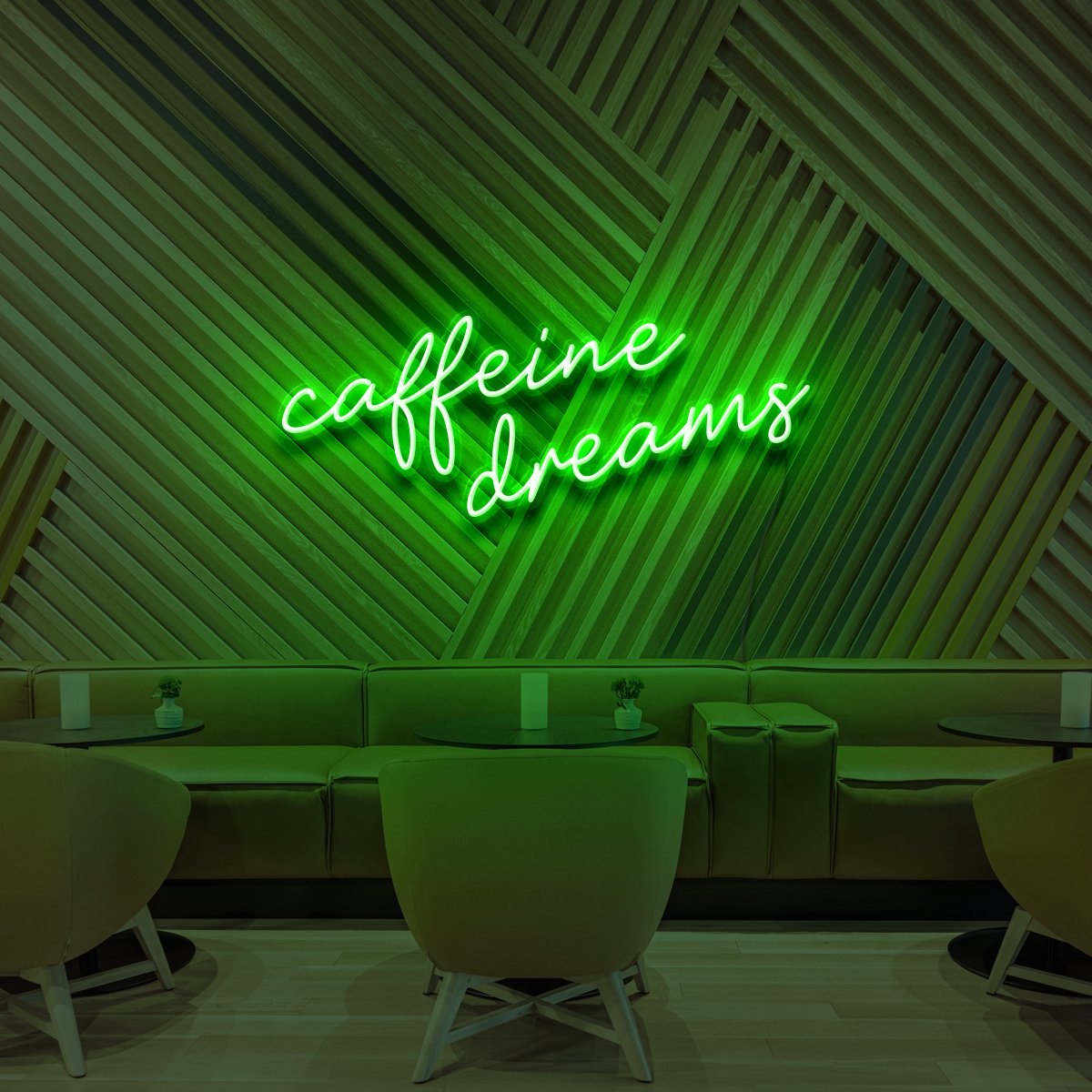 "Caffeine Dreams" Neon Sign for Coffee Shops 60cm (2ft) / Green / LED Neon by Neon Icons