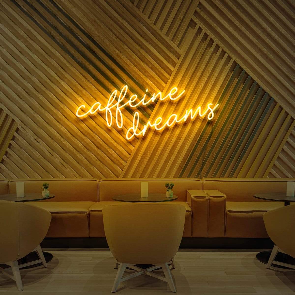 "Caffeine Dreams" Neon Sign for Cafés 60cm (2ft) / Yellow / LED Neon by Neon Icons